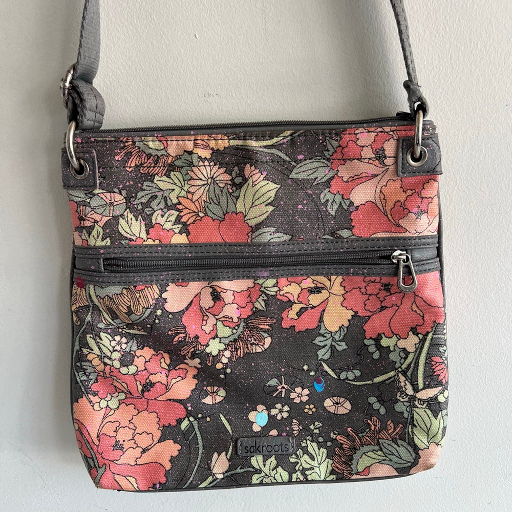 Sakroots Gray Floral Crossbody Bag One Size